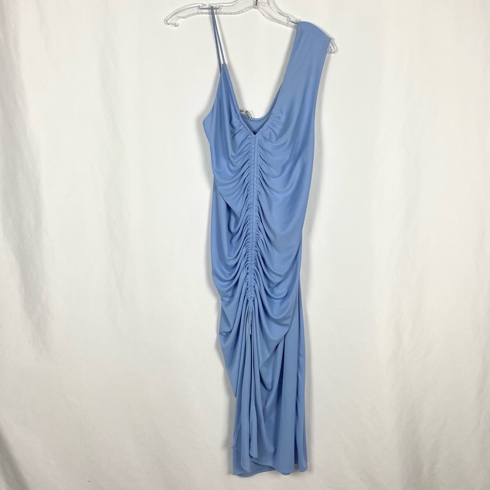 Zara Light Blue Ruched Midi Dress - Picture 2 of 5